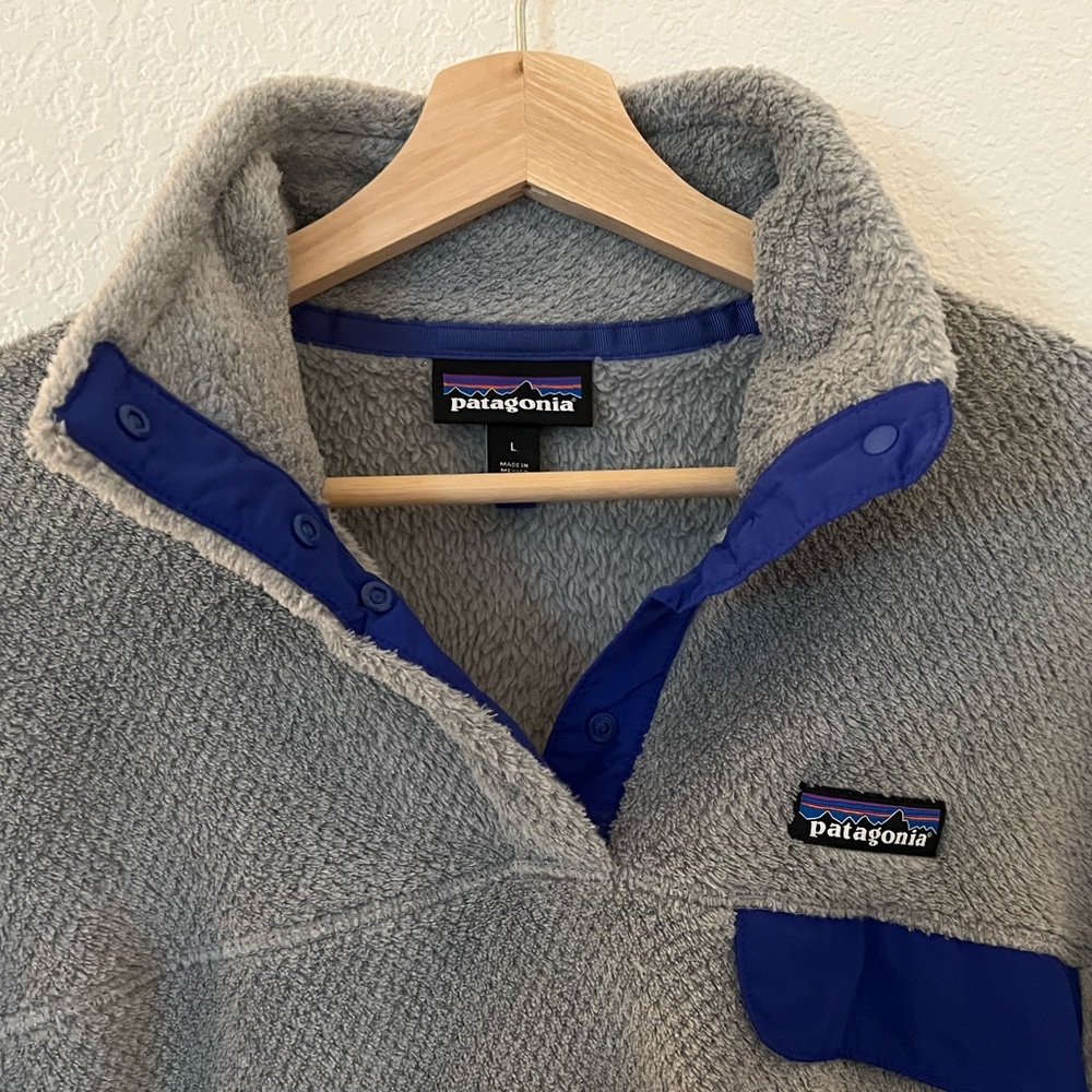 Patagonia Re-Tool Snap-T Polartec Pullover‎ Gray with Blue Ladies Large Outdoors